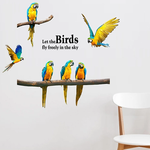 Macaw Parrot Wall Sticker Colorful Birds Branch PVC Removable DIY Decal For Living Room Bedroom Home Decor Let Birds Fly