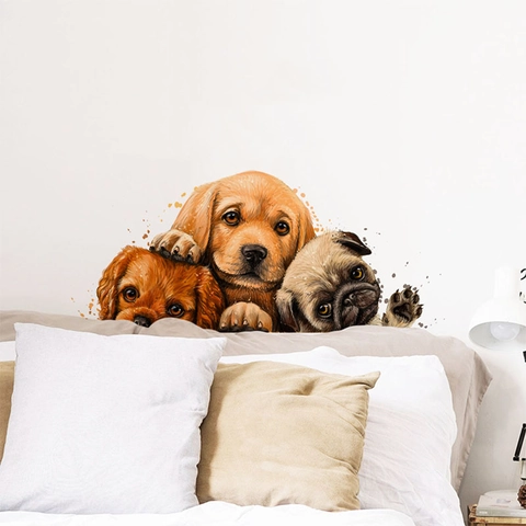3D Süße Hund Wandaufkleber Aquarell Golden Retriever Mops Haustier Aufkleber Für Wohnzimmer Schlafzimmer PVC Home Decor