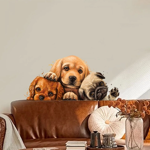 3D Süße Hund Wandaufkleber Aquarell Golden Retriever Mops Haustier Aufkleber Für Wohnzimmer Schlafzimmer PVC Home Decor