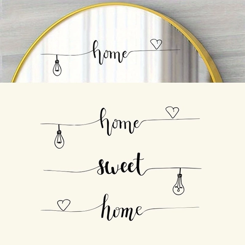Vinilo Decorativo Home Sweet Home Negro PVC Letras Artísticas Removibles Con Corazón Bombilla Para Decoración Sala Dormitorio