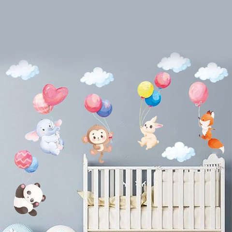 Cartoon Dieren Muurstickers Olifant Panda Aap DIY Verwijderbare PVC Muurstickers Voor Kinderkamer Babykamer Slaapkamer Decoratie