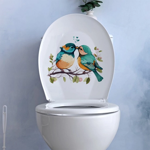 Adesivo da Parete Uccello Su Ramo d'Albero Fiore Rimovibile Autoadesivo PVC Decalcomania Sedile Toilette Per Bagno Casa Arredo