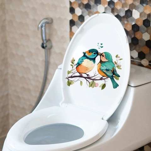 Adesivo da Parete Uccello Su Ramo d'Albero Fiore Rimovibile Autoadesivo PVC Decalcomania Sedile Toilette Per Bagno Casa Arredo