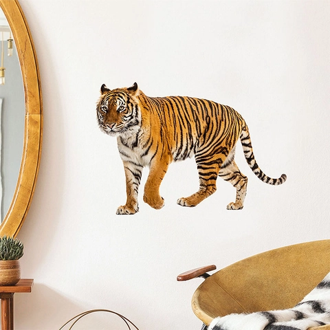 Realistic Walking Tiger Wall Sticker PVC Self-Adhesive Animal Mural For Living Room Bedroom Modern Home Decor Art Decal