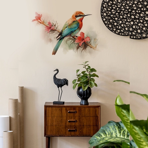 Aquarell Vogel Und Rosa Blumenzweig Wandaufkleber Selbstklebend PVC Wandtattoo Für Wohnzimmer Schlafzimmer Home Decor Kunst Wandbild