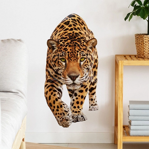 Realistisches 3D Gehender Leopard Wandtattoo Wasserdicht PVC Tieraufkleber Für Wohnzimmer Schlafzimmer Büro Eingang Haus Dekor