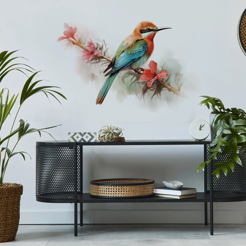 Aquarell Vogel Und Rosa Blumenzweig Wandaufkleber Selbstklebend PVC Wandtattoo Für Wohnzimmer Schlafzimmer Home Decor Kunst Wandbild