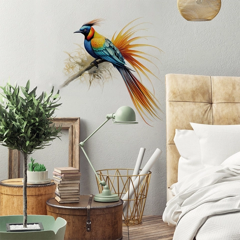 Artistic Bird Of Paradise Wall Sticker PVC Self Adhesive Colorful Hummingbird Floral Decal For Living Room Bedroom Decor