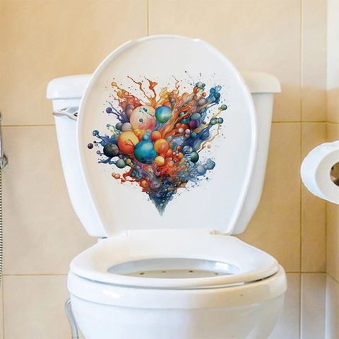 Bunter Abstrakter Kugel Spritzer Toilettenaufkleber PVC Wasserdicht Abnehmbar Badezimmer Aufkleber Kunst Wandbild Dekor