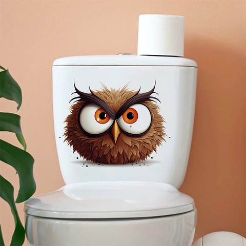 Pegatina para Inodoro de Búho Lindo de Dibujos Animados Calcomanía de Pared Autoadhesiva Impermeable de PVC para Baño