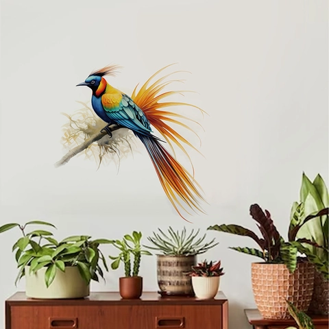 Artistic Bird Of Paradise Wall Sticker PVC Self Adhesive Colorful Hummingbird Floral Decal For Living Room Bedroom Decor