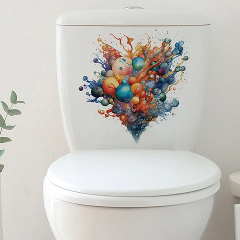 Bunter Abstrakter Kugel Spritzer Toilettenaufkleber PVC Wasserdicht Abnehmbar Badezimmer Aufkleber Kunst Wandbild Dekor