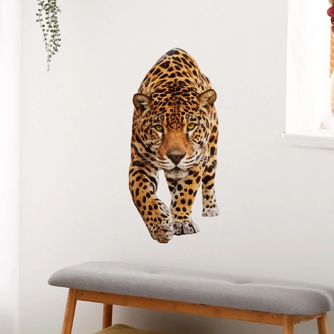 Realistisches 3D Gehender Leopard Wandtattoo Wasserdicht PVC Tieraufkleber Für Wohnzimmer Schlafzimmer Büro Eingang Haus Dekor