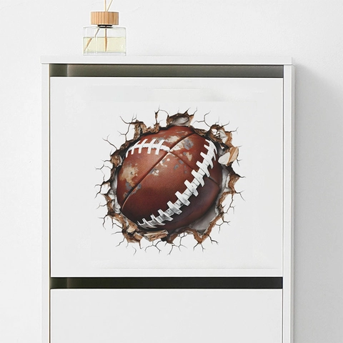 3D Visual Effect American Football Breaking Through Wall Sticker PVC Self Adhesive Removable Sports Mural Decal For Boys Room Bedroom Home Decor