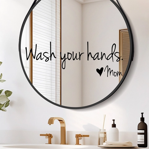 Vinilo de Pared Wash Your Hands Mom Patrón Corazón Calcomanía Espejo Para Baño Aseo Impermeable PVC Decoración Del Hogar