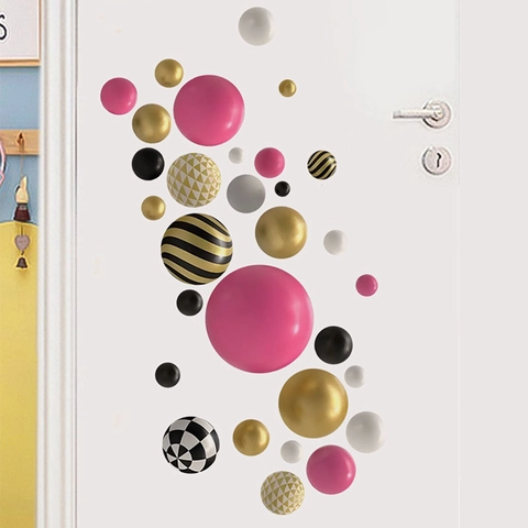 3D Effect Colorful Spheres Wall Sticker PVC Geometric Geometric Ball Self-Adhesive Decal For Living Room Bedroom Fridge Decoration Modern Mural