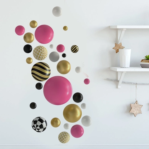 3D Effect Colorful Spheres Wall Sticker PVC Geometric Geometric Ball Self-Adhesive Decal For Living Room Bedroom Fridge Decoration Modern Mural