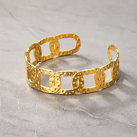 Minimalist Stainless Steel Hammered Texture Open Cuff Bangle For Women Fashion Geometric Oval Cross Bracelet Jewelry Gift