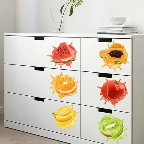 3D Fruit Splash Wall Stickers PVC Self Adhesive Kitchen Fridge Decals For Cabinet Glass Door Waterproof Fruit Wall Cling