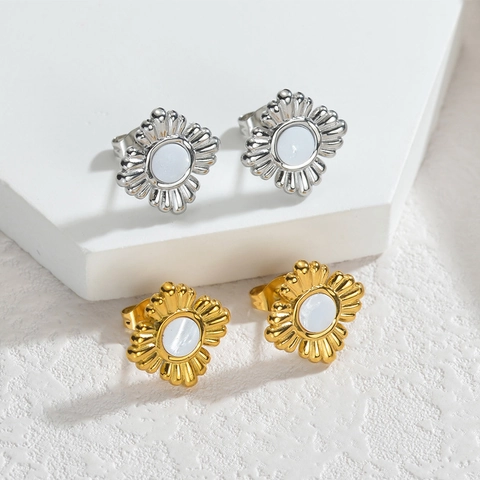 Vintage Roestvrij Staal Bloem Oorknopjes Voor Dames 18K Verguld Kunstparel Zonnebloem Straal Oorbellen Premium Sieraden