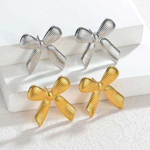 Minimalist Stainless Steel Stud Earrings Bow Knot Heart Sunburst Flower Designs Gold Silver Fashion Women Jewelry