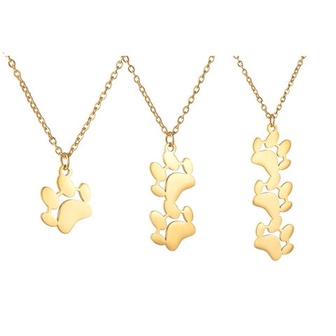 Minimalist Stainless Steel Paw Print Necklace Gold Plated Hollow Cat Dog Footprint Pendant Dainty Animal Jewelry For Women Pet Lovers Gift