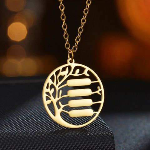 Collana con Pendente Albero della Vita in Acciaio Inossidabile Placcato Oro Design Rotondo Cavo Gioielli Albero della Fortuna Donna