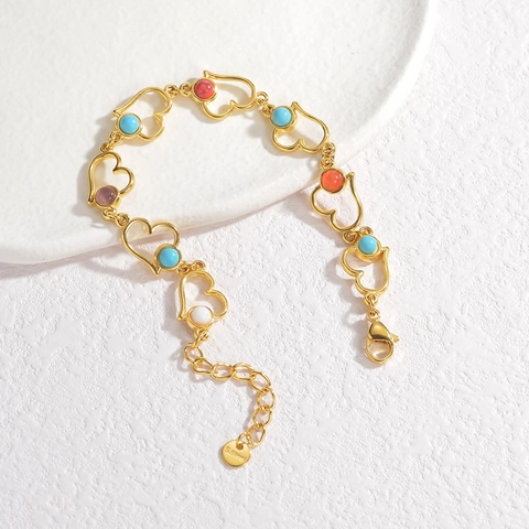 Pulsera Collar Bohemio de Oro en Acero Inoxidable para Mujer con Cuentas de Colores Corazón Luna Estrella Joyería Vintage Regalo