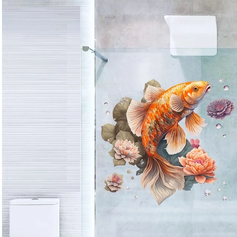 Adesivi Murali 3D Carpa Koi e Fiore di Loto Impermeabili Autoadesivi in PVC per Decorazione Parete Bagno Vasca Casa