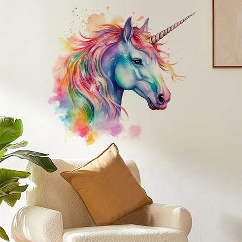 Watercolor Unicorn Wall Sticker PVC Self Adhesive Decal For Kids Room Girls Bedroom Modern Minimalist Home Decor Art Mural