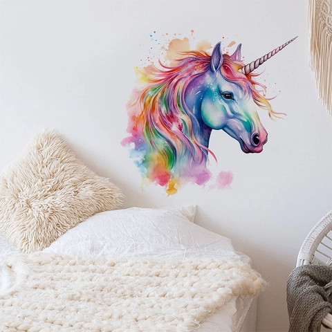 Watercolor Unicorn Wall Sticker PVC Self Adhesive Decal For Kids Room Girls Bedroom Modern Minimalist Home Decor Art Mural