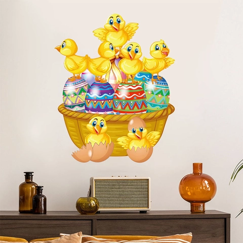 Easter Cartoon Chick Broken Shell Egg Wall Stickers DIY PVC Self Adhesive Decal For Kids Room Kindergarten Home Decoration