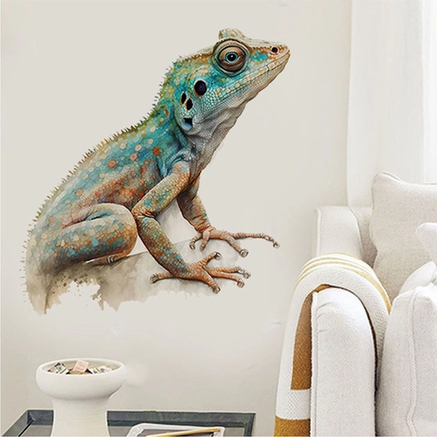Vinilo Decorativo de Camaleón en Acuarela Calcomanía de Lagarto Artística de PVC para Sala de Estar Dormitorio Moderno Simple Decoración de Pared