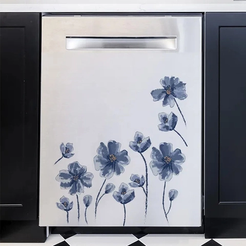 Aquarell Blaue Blume Wandtattoo Chinesische Tuschmalerei Stil Florale Wandaufkleber Für Wohnzimmer Schlafzimmer Schrank Deko