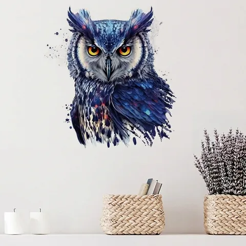 Adesivo da Parete Gufo 3D Realistico Decalcomania in PVC Removibile Splatter Art per Camera da Letto Soggiorno Decorazione Casa