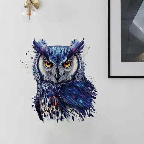 Adesivo da Parete Gufo 3D Realistico Decalcomania in PVC Removibile Splatter Art per Camera da Letto Soggiorno Decorazione Casa