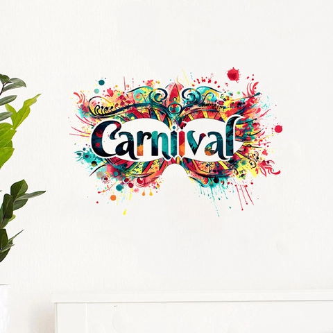 Artistic Watercolor Splash Carnival Mask Wall Sticker Removable PVC Self-Adhesive Decal For Living Room Home Decoration