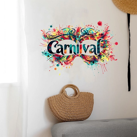 Artistic Watercolor Splash Carnival Mask Wall Sticker Removable PVC Self-Adhesive Decal For Living Room Home Decoration