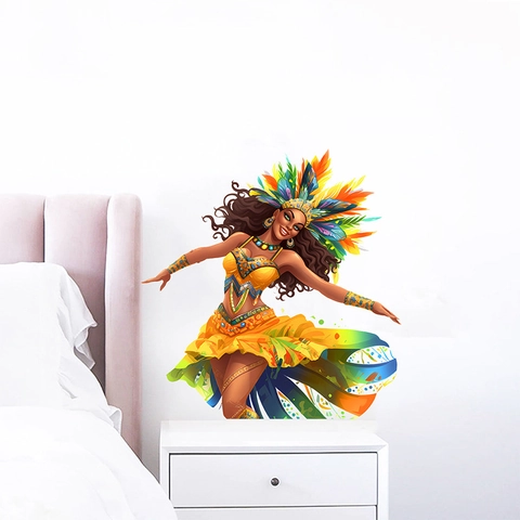 Adesivo da Parete Ragazza di Carnevale che Balla in PVC Removibile Decalcomania Artistica Decorativa per Soggiorno Camera