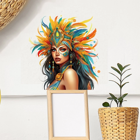 Removable PVC Wall Sticker Exotic Woman Portrait With Colorful Feather Artistic Mural Self Adhesive Decor For Living Room Bedroom