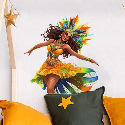 Adesivo da Parete Ragazza di Carnevale che Balla in PVC Removibile Decalcomania Artistica Decorativa per Soggiorno Camera