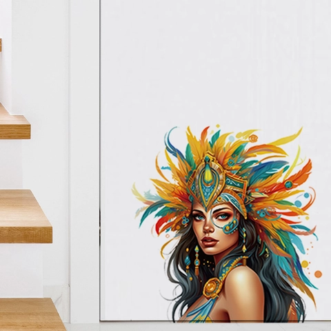 Removable PVC Wall Sticker Exotic Woman Portrait With Colorful Feather Artistic Mural Self Adhesive Decor For Living Room Bedroom