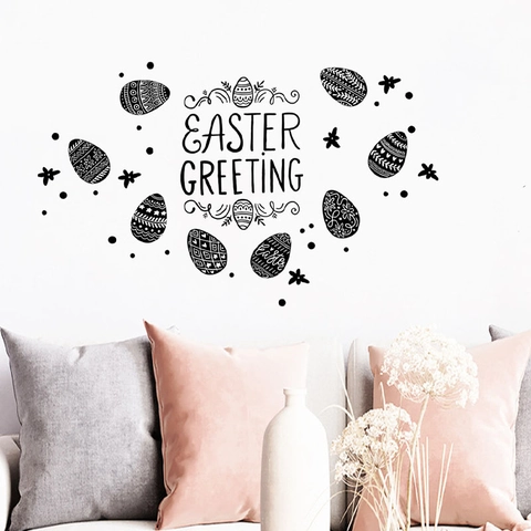 Pegatina de Pared Saludo de Pascua PVC Removible Negro Huevo de Pascua Calcomanía Para Sala Dormitorio Moderno Minimalista Hogar