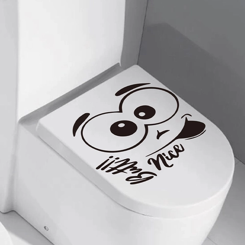 Lustiger Toilettendeckel-Aufkleber PVC Cartoon Gesicht Badezimmer Dekoration Humorvoller Text Wandtattoo DIY Home Dekal