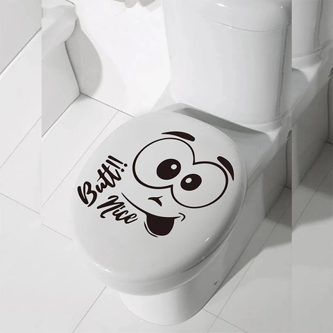 Lustiger Toilettendeckel-Aufkleber PVC Cartoon Gesicht Badezimmer Dekoration Humorvoller Text Wandtattoo DIY Home Dekal