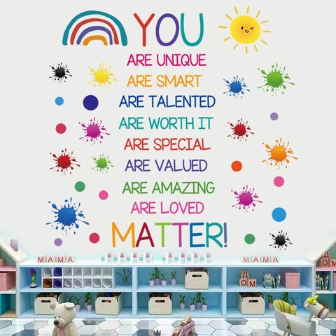 Sticker Mural Arc-en-ciel Inspirant Avec Citations Motivationnelles Éclaboussures d'Encre Colorées Autocollants en PVC pour Décor de Chambre d'Enfant