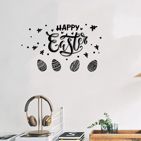 Adesivi Murali Buona Pasqua in PVC Rimovibili Adesivi da Parete con Uova Decorate per Soggiorno Camera da Letto Decorazioni