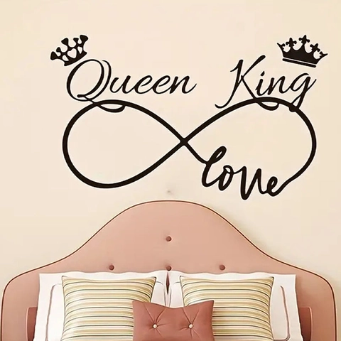 Queen And King Infinity Love Wall Stickers For Bedroom Living Room Decor Black Artistic Crown Removable Self Adhesive PVC Wall Decals