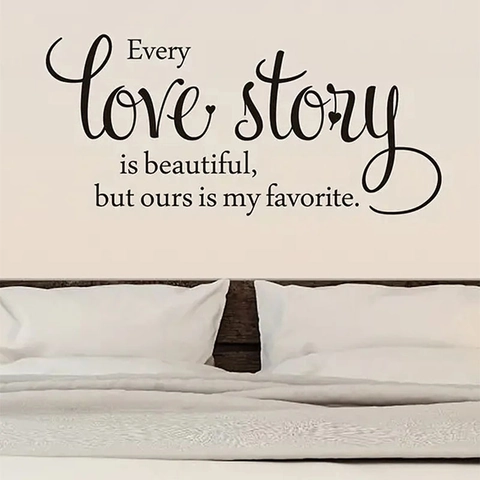 Every Love Story Is Beautiful Quote Wall Sticker Romantic Heart Pattern PVC Removable Art Decal For Bedroom Living Room Decor