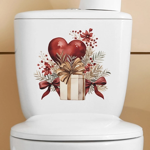 Adesivo per Coperchio del Gabinetto in PVC Acquerello Cuore E Scatola Regalo per San Valentino Decorazione Parete Bagno Romantica